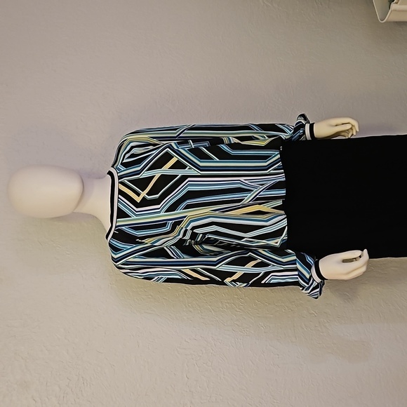 VTG BISOU BISOU Geometric Striped Mod Festival Disco Blouse Medium - Picture 2 of 11